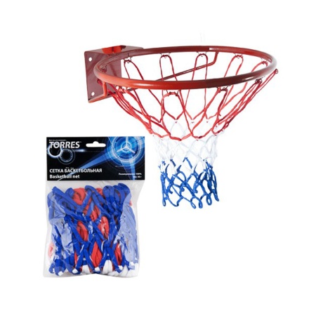 Купить Сетка баскетбольная Torres, нить 4 мм, бело-сине-красная в Асине 